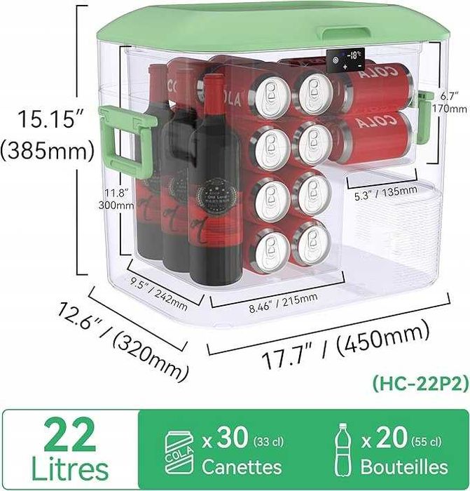 BINGI Przenośna lodówka samochodowa 22 l, 12/24 V DC i 230 V AC
