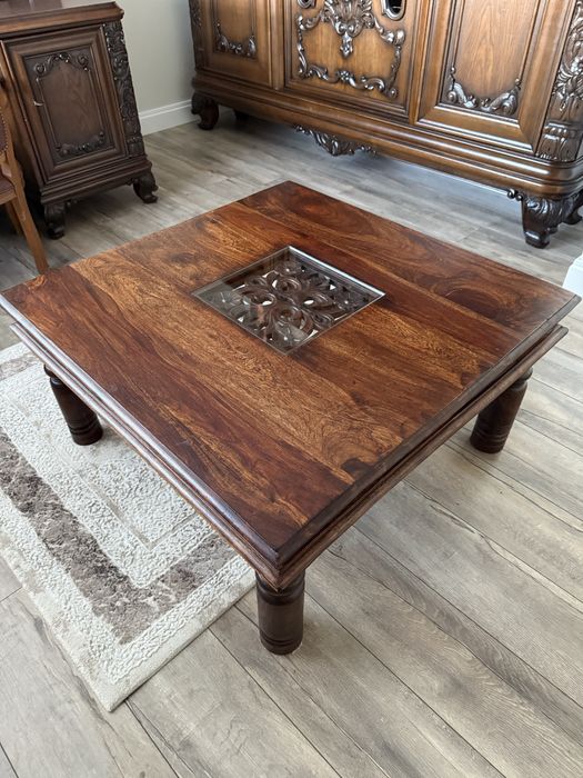 Stolik kawowy ława styl kolonialny palisander okucia