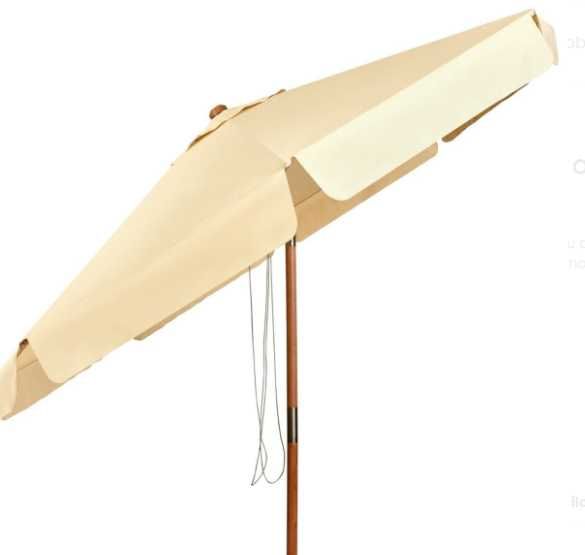 Parasol ogrodowy plażowy 300 cm beżowy UV regulacja drewno BUK