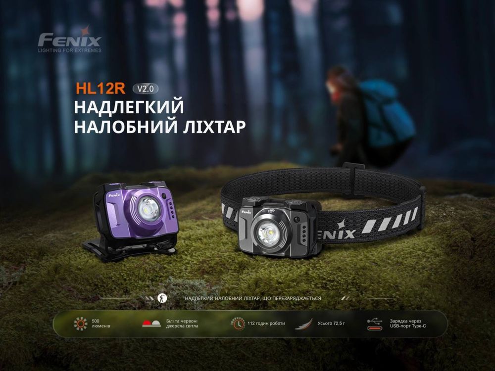 Налобний ліхтар Fenix HL12R V2.0 з акумулятором