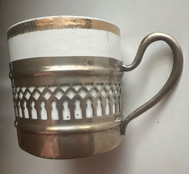Фарфор чашка серебро подстаканник. Италия