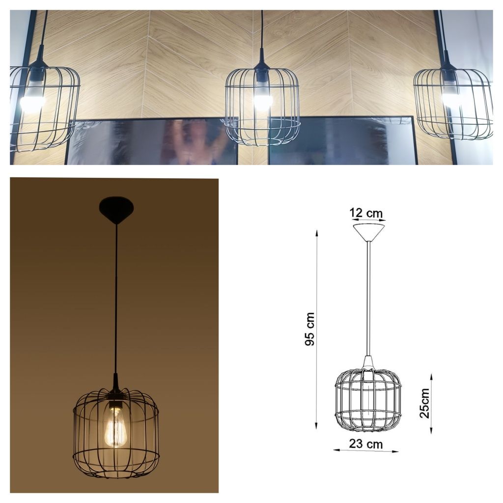 3 lampy wiszące Celeste Sollux Lighting czarne nowe