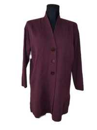 Fioletowy wełniany sweter narzutka długi żakiet z guzikami oversize