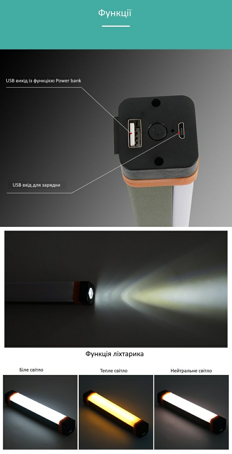 LED світильник лампа фонарик прожектор на акумуляторі
