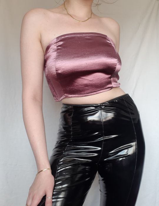 Nowa różowa satynowa metaliczna bluzka crop top 36/38 S/M