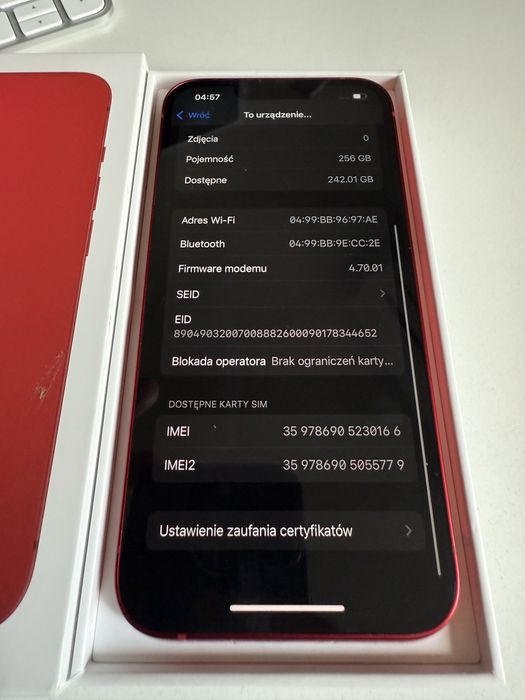 iPhone 13 256gb Red Jak Nowy Bateria 95% od nowosci