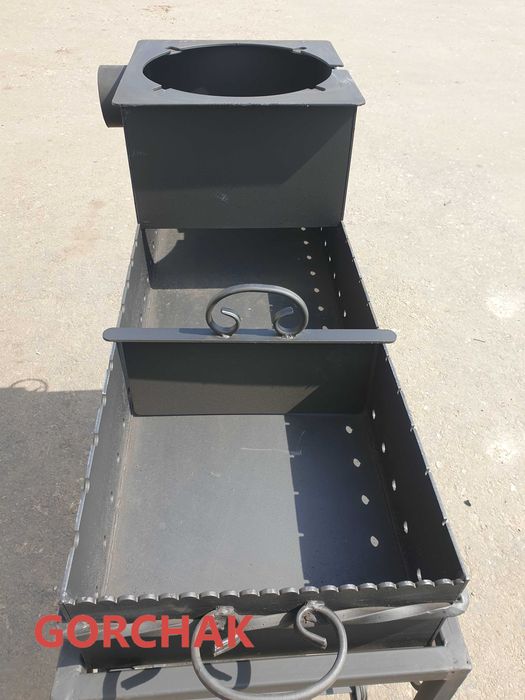 Мангал на 10 шампурів, 4 мм з пічкою під казан на радіусній стійці