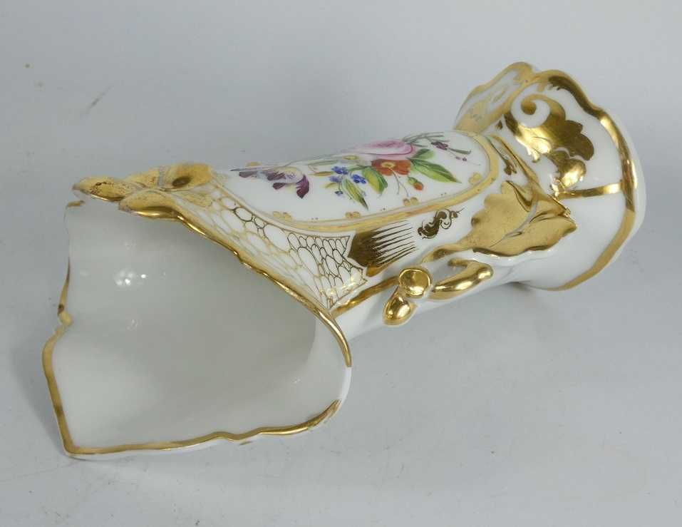 Stary porcelanowy WAZON malowany kwiaty bogate złocenia Biedermeier