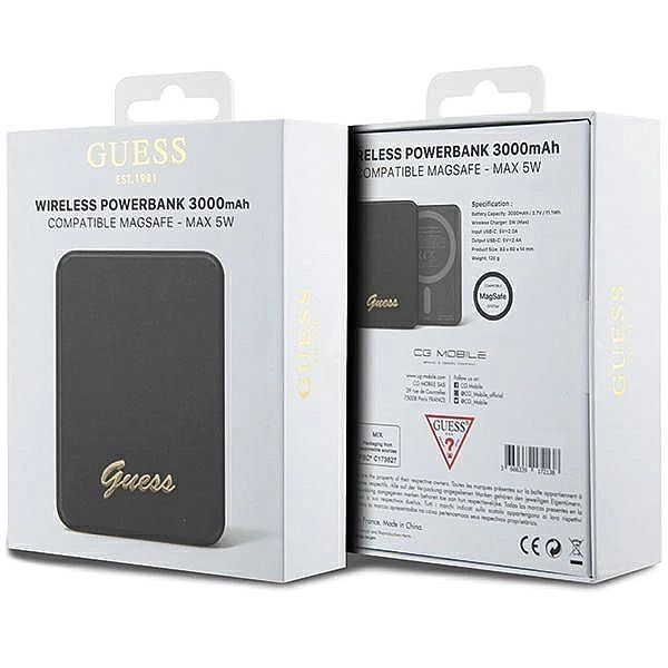 Powerbank indukcyjny Guess MagSafe Metal Script Logo 5W 3000mAh - czar