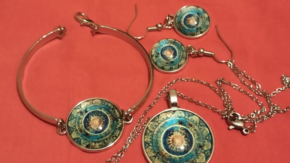 Zestaw biżuterii kolczyki bransoletka medalion mandala