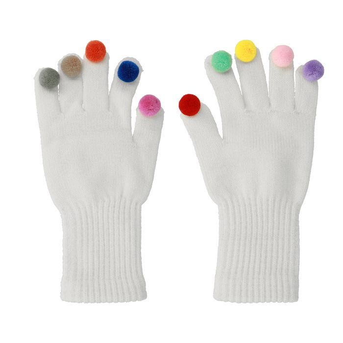 Rękawiczki Do Ekranów Dotykowych Z Pomponami Białe