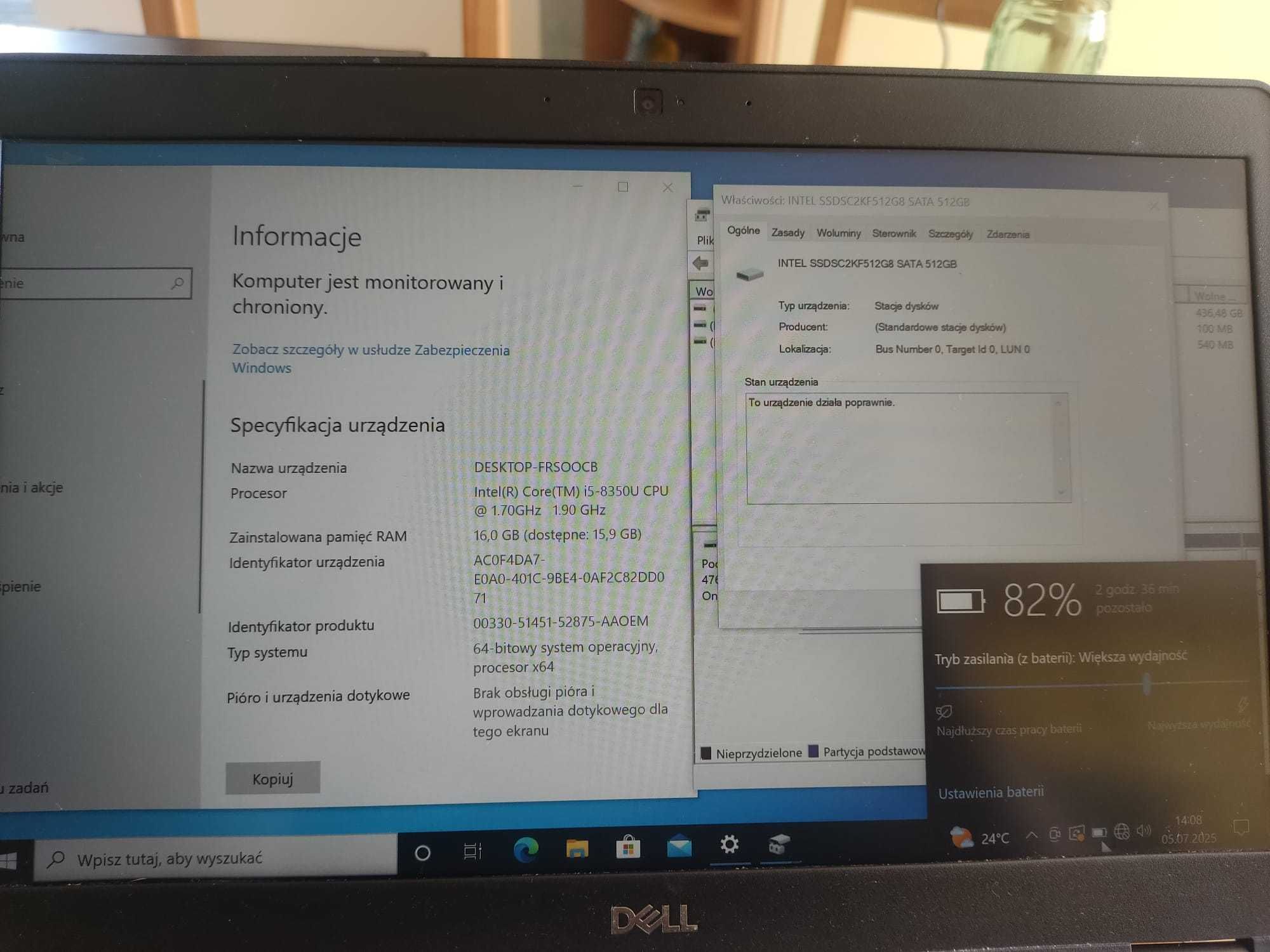 Dell e5490 i5 8th gen, 16GB RAM , 500 SSD