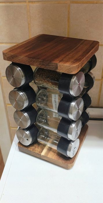 Pojemniki na przyprawy stojak obrotowy przyprawnik drewno 16 słoiczków