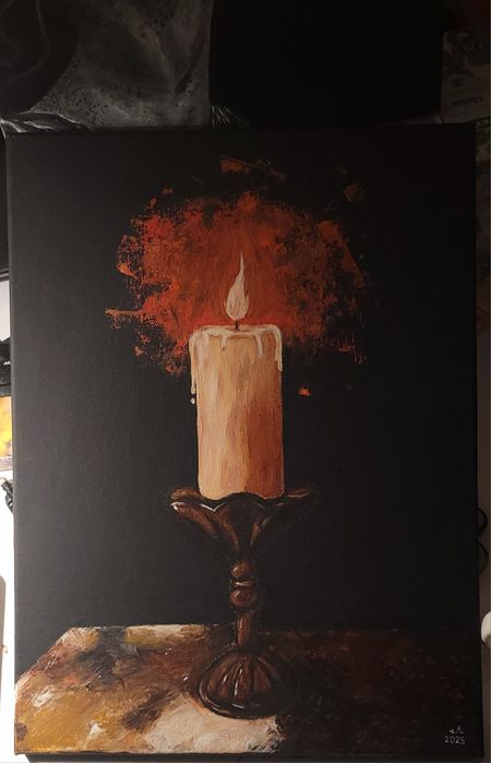 Obraz "Świeca w mroku" - akryl