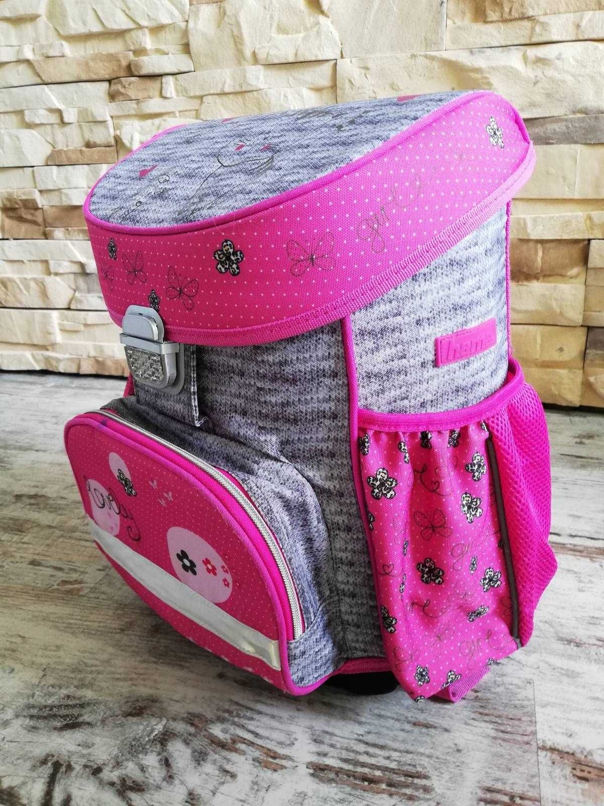 Plecak hama różowy dziewczęcy + piórnik z kredkami