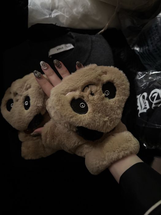 Перчатки без пальців варежки панди пухнасті coquette y2k