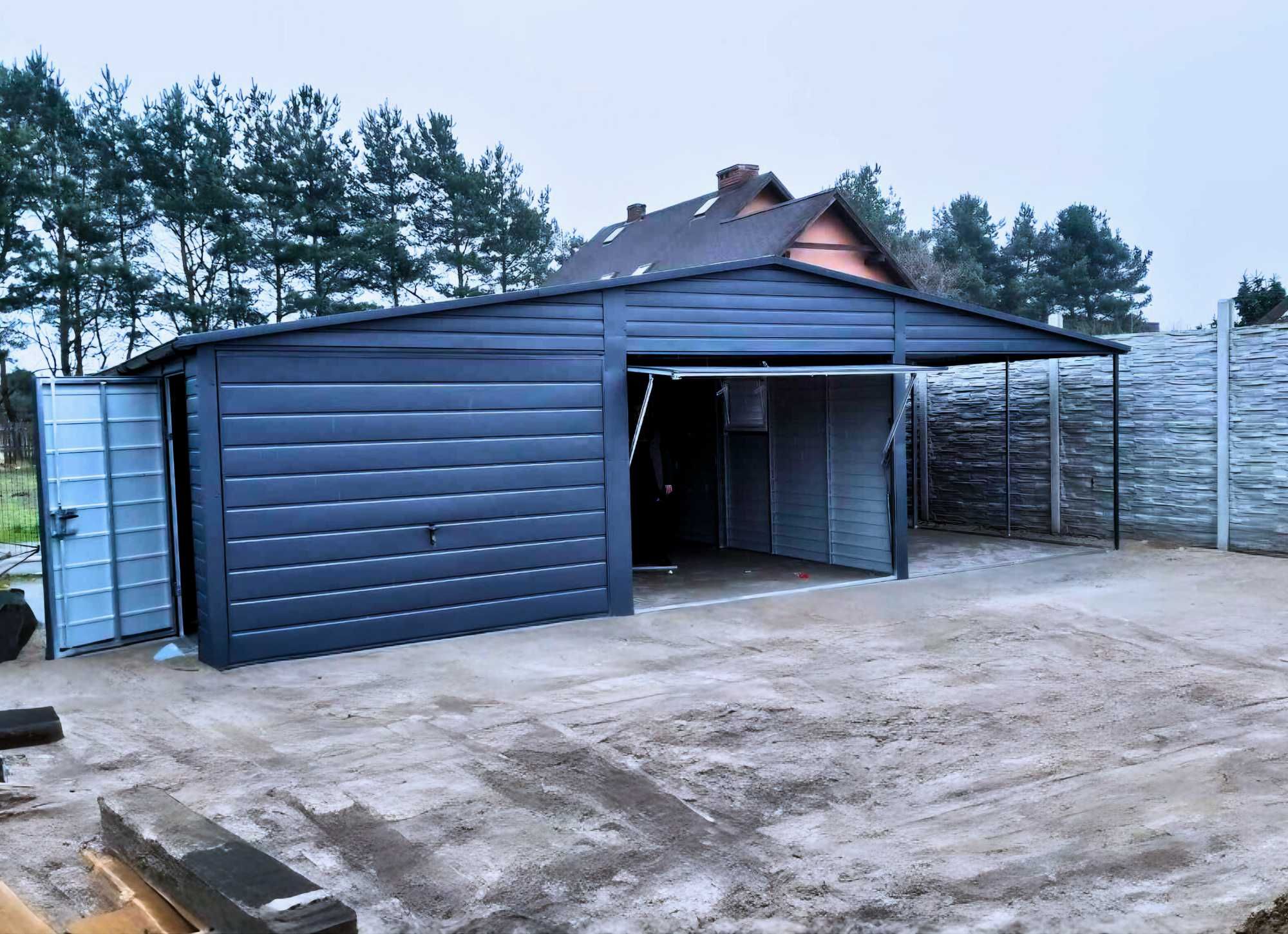 Garaż blaszany magazyn na budowe schowek garaz 9x5m z wiatą (10x5 11)