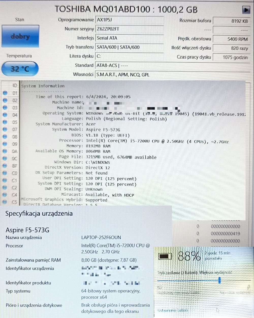 Acer Aspire F5-573G, i5-7200 2.5GHz, 8GB RAM, 1TB HDD, Windows 10,