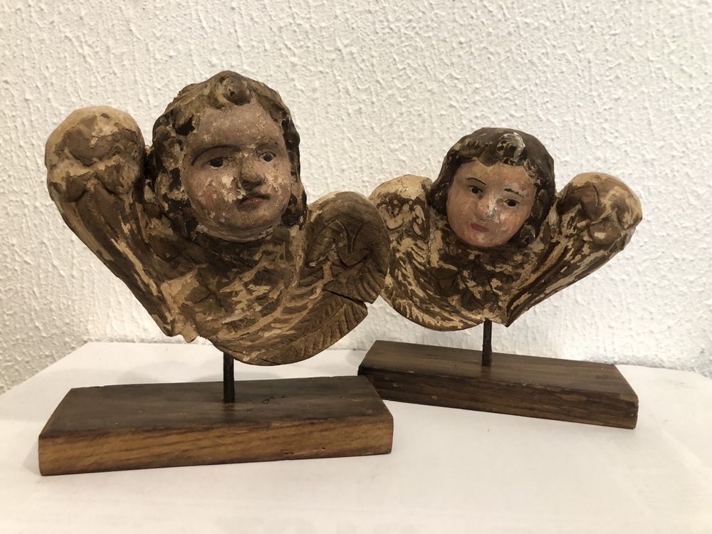 anjos em madeira