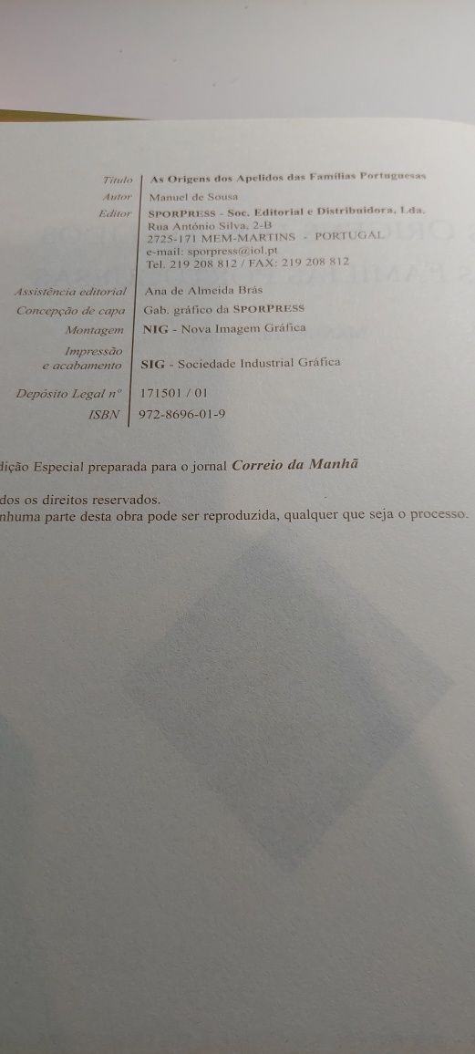 As Origens das Famílias Portuguesas - Manuel de Sousa
