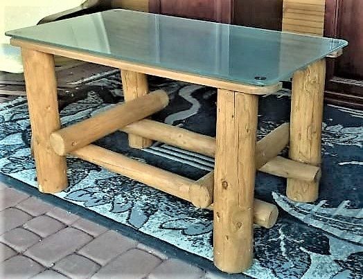Mały stół stolik z bali drewna szkło hartowane ogrodowy drewniany Dowó