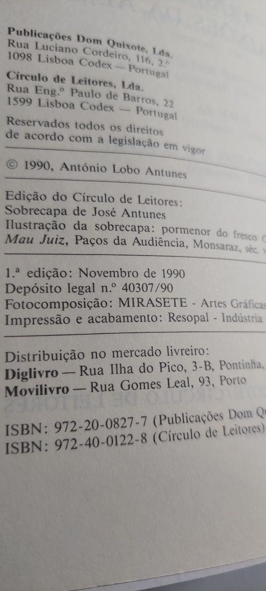 Tratado das Paixões da Alma - António Lobo Antunes (1ª edição, 1990)