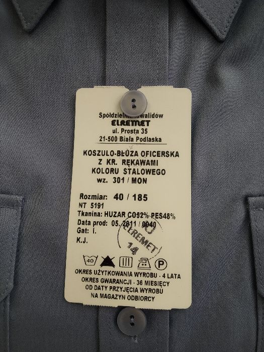 Koszulo-bluza oficerska z krótkimi rękawami koloru stalowego 40/185