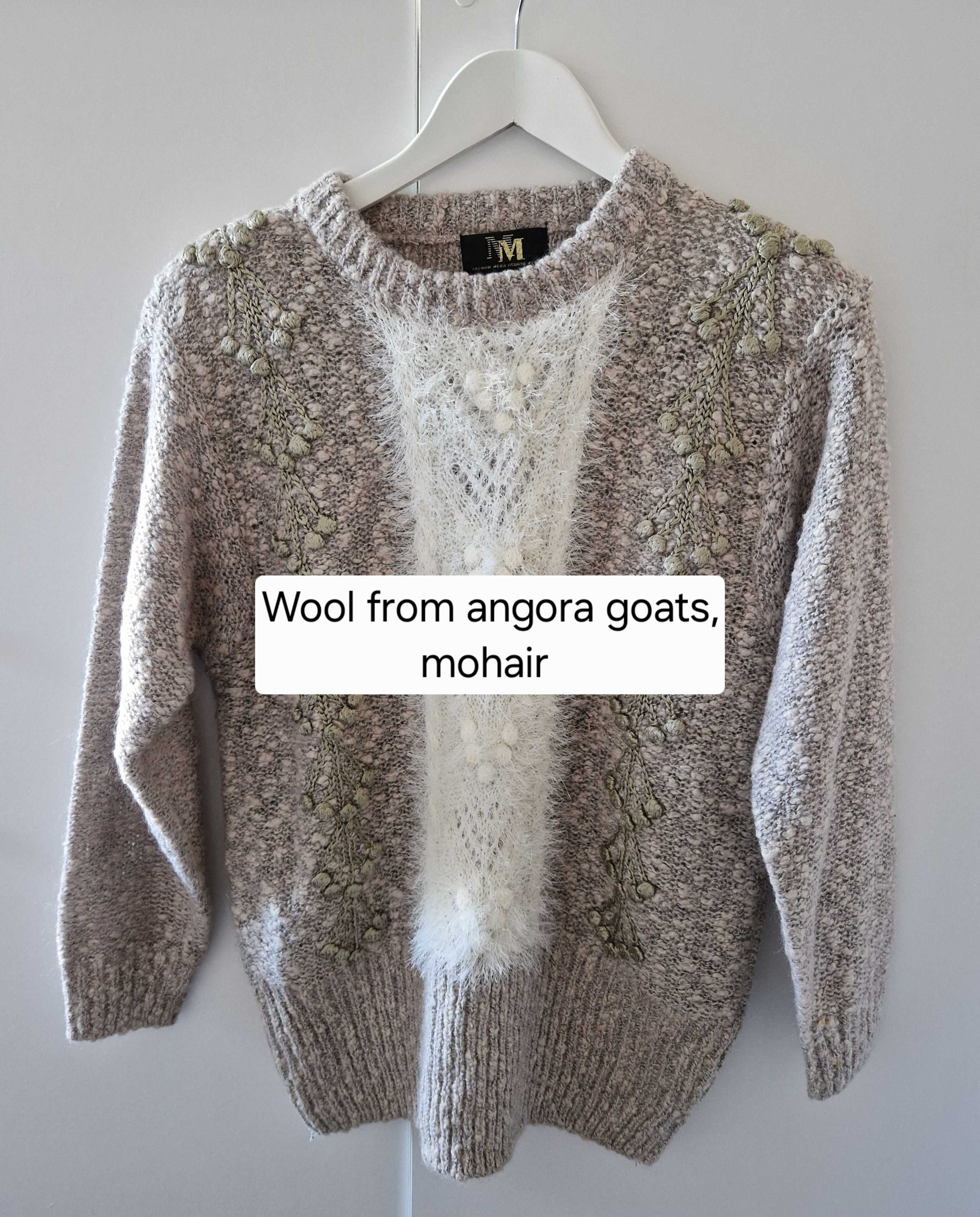 Elegancki ciepły sweter luksusowej wełny z kóz angorskich, 40 XL, L