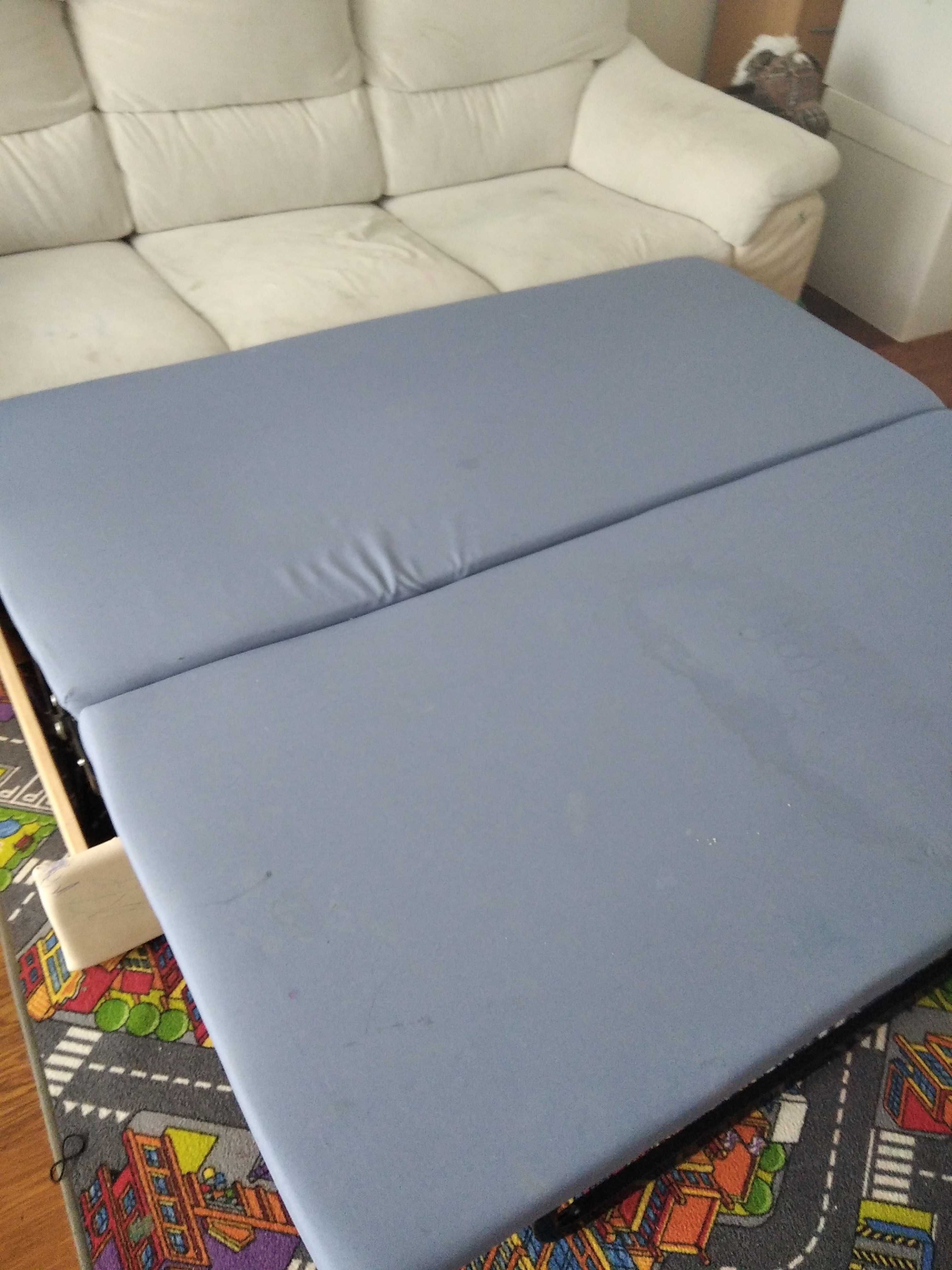 sofa 3-osobowa rozkładana z funkcją spania skórzano-materiałowa