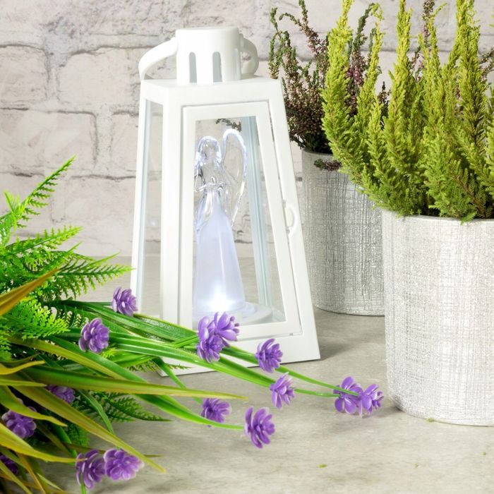 Latarenka dekoracyjna lampion ogrodowa latarnia z aniołkiem BIAŁA
