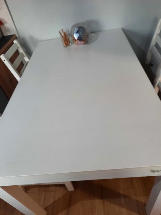 Stolik rozkładany bialy+4 krzesła