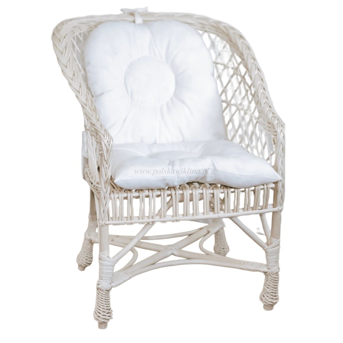 Fotel wiklinowy REGAN biały + poduszka ecru