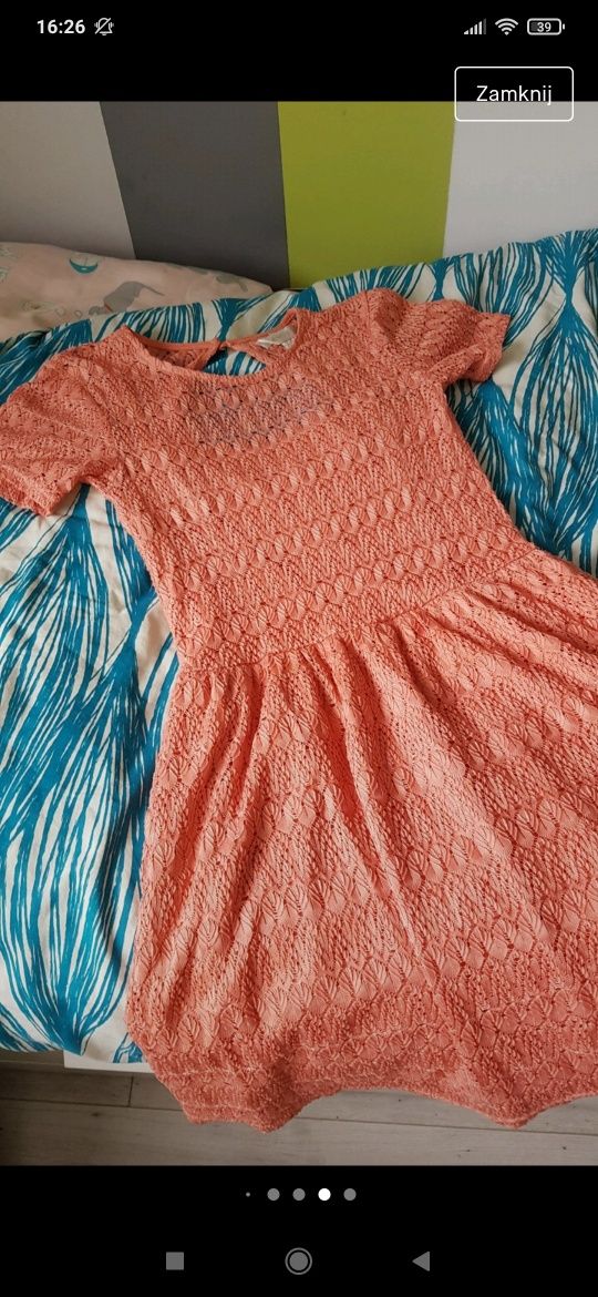 Pomarańczowa sukienka rozkloszowana halter morelowa xs s retro gipiura
