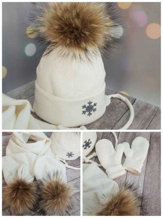 Набор зима шапочка шарф рукавички 0-6 років