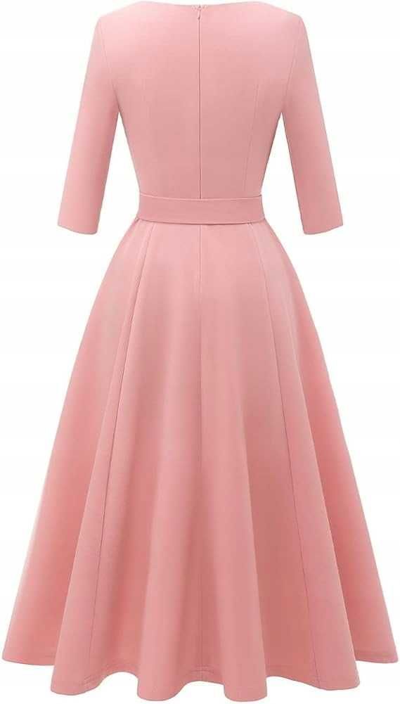 Różowa elegancka koktajlowa sukienka rozkloszowana klasyczna S 36