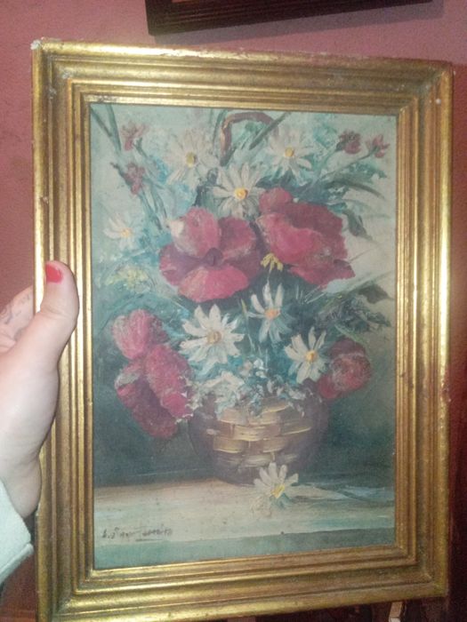 Pintura assinada flores pequena