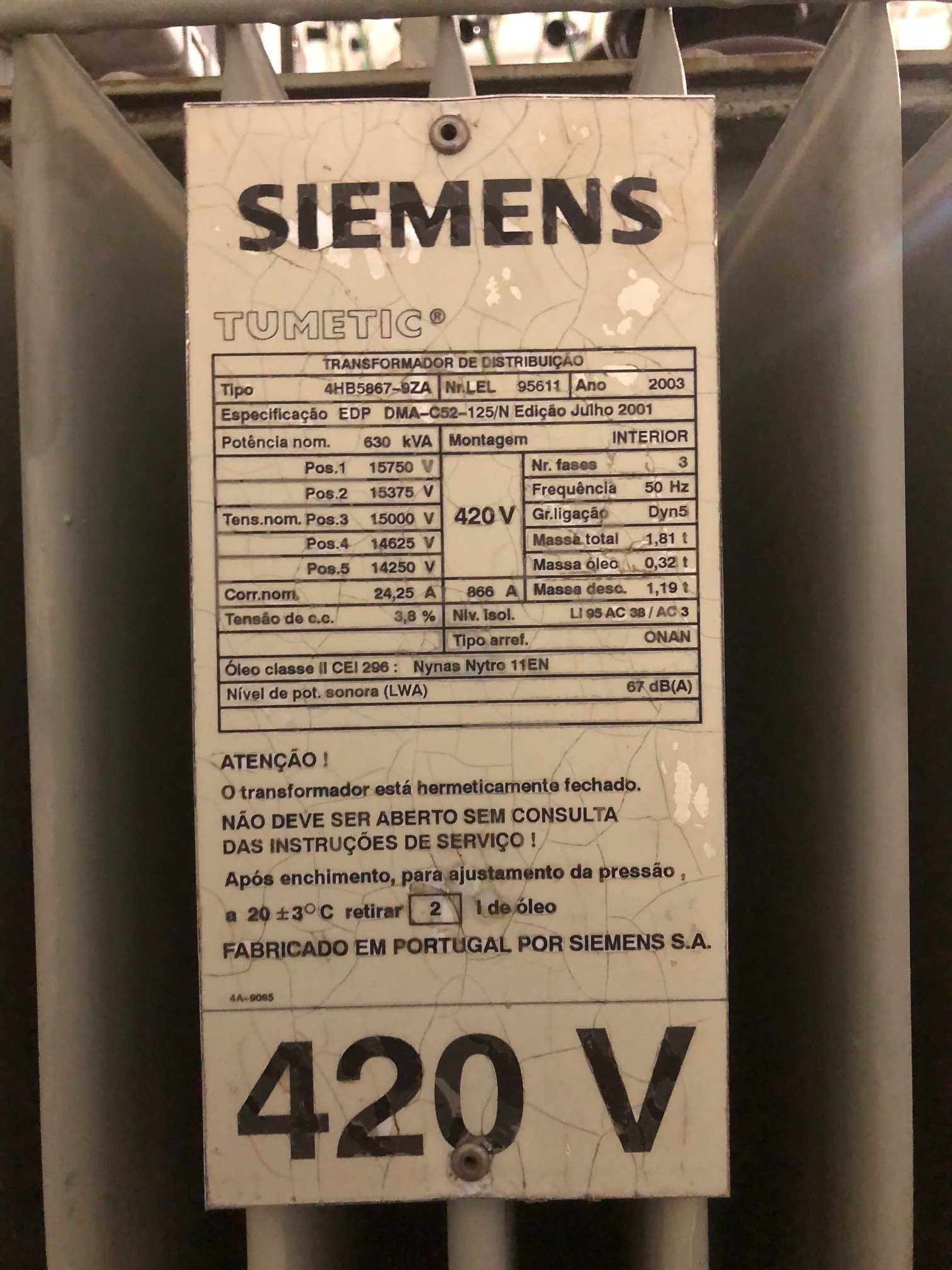 Transformador Siemens 630 kVA - Faça a sua oferta