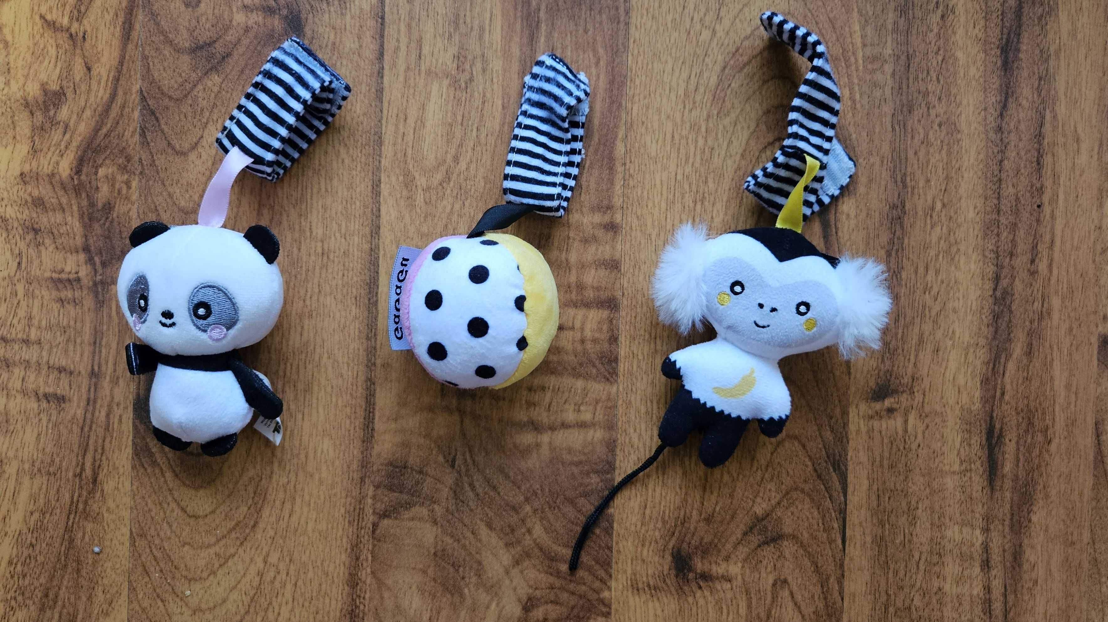 3 pluszowe zawieszki panda małpka piłka Gagagu kontrastowe
