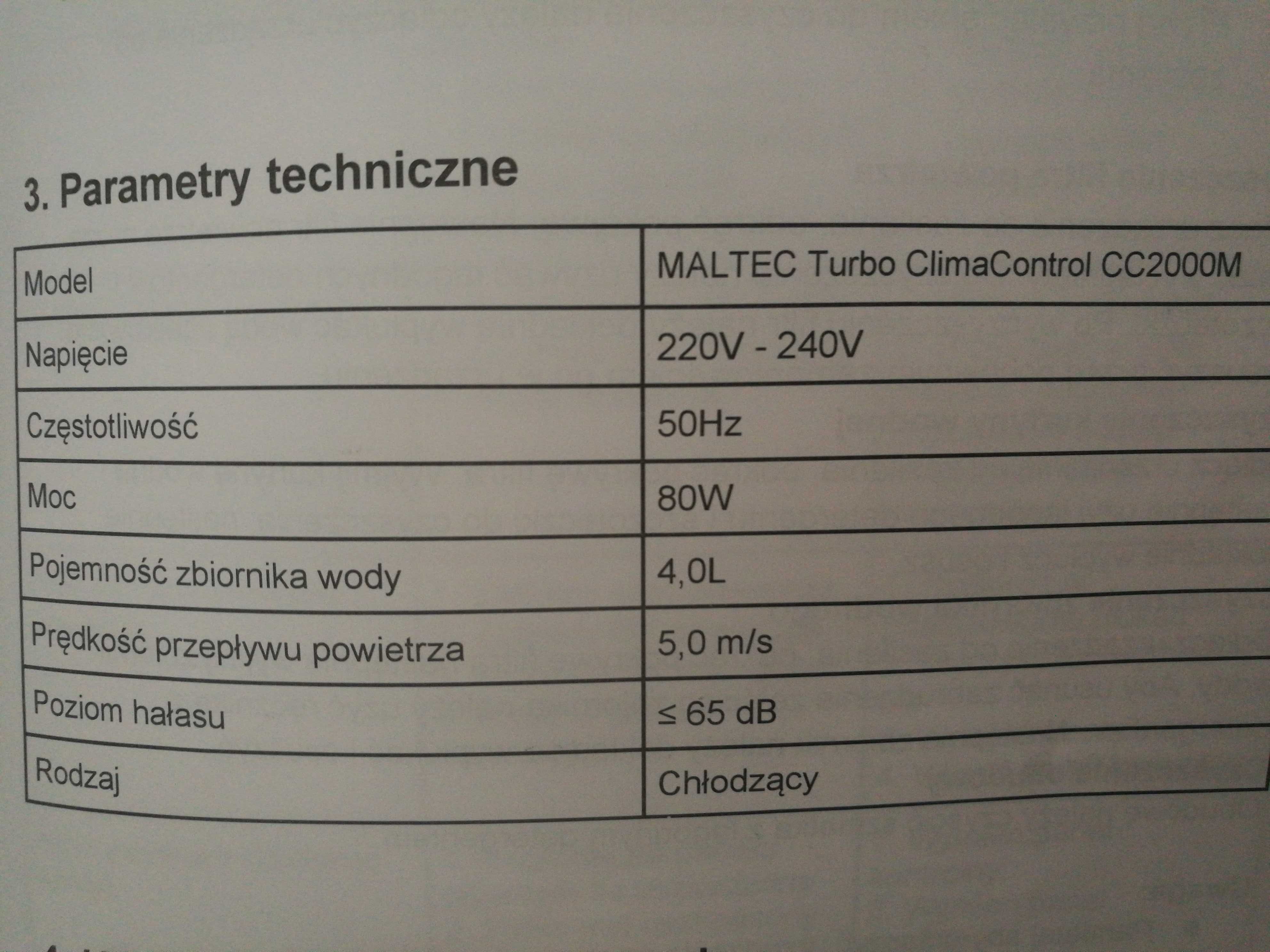 Wiatrak / Klimator Maltec ClimaControl CC2000M + pilot + 2 wkłady