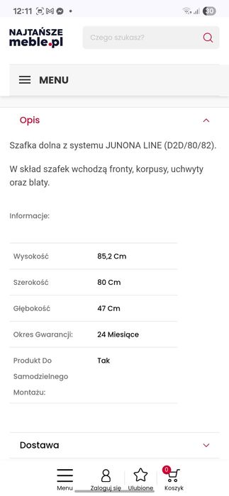 Nowa Szafka dolna Junona Line D2D/80/82 - Kod: NB8111