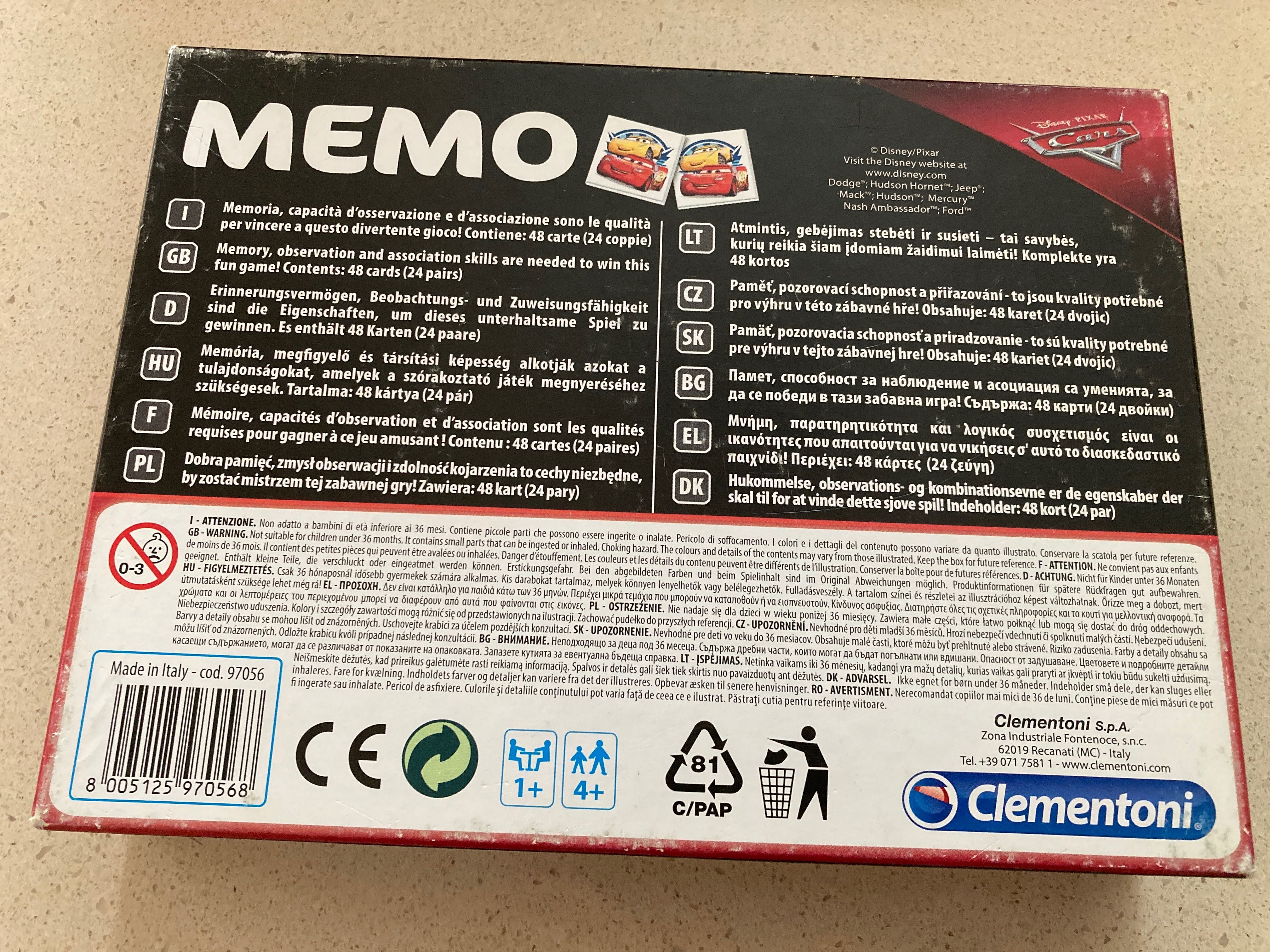 Memo gra pamięciowa Cars (Auta) 4+