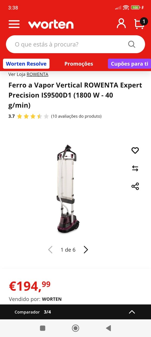Ferro a Vapor Vertical ROWENTA Expert Precision IS9500D1 - 1800 W