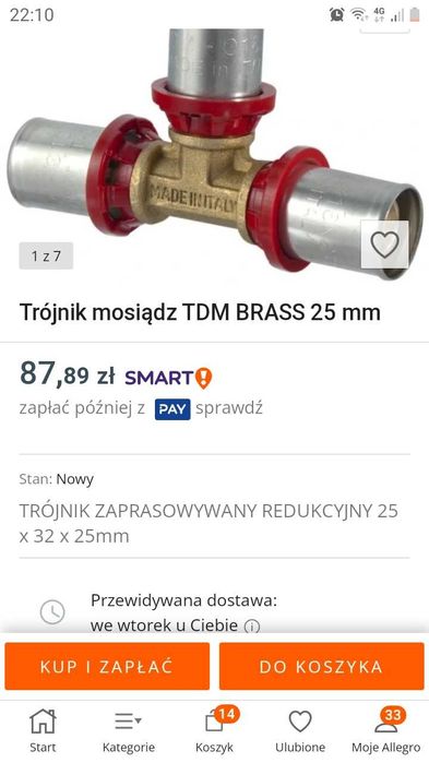 Okazja. Trójnik zaciskowy mosiadz tdm brass 32x25x25.