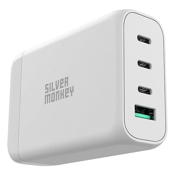 Ładowarka GaN Silver Monkey SMA152, 130W 3xUSB-C PD USB-A QC 3.0 z odł