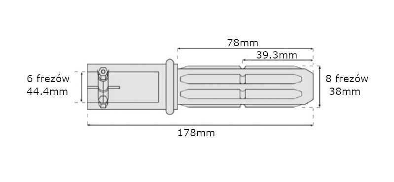 Adapter redukcja wałka WOM 6 frezów 44,4mm / 8 frezów 38mm