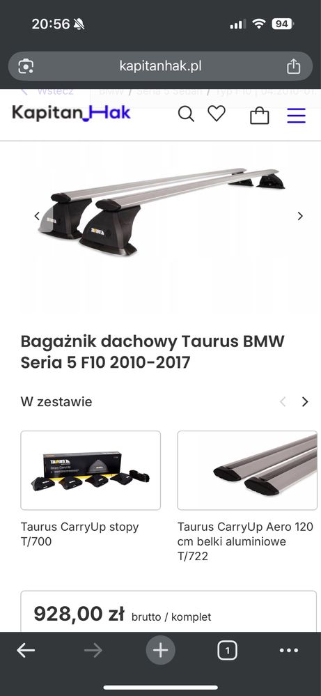 Bagaznik belki Taurus + uchwyt na rower Thule Bmw F30