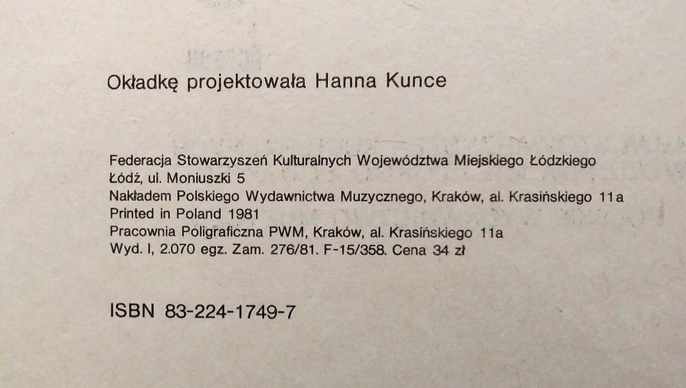 Nuty, Piosenki (8) na chór dziecięcy lub żeński i fortepian, PWN 1981