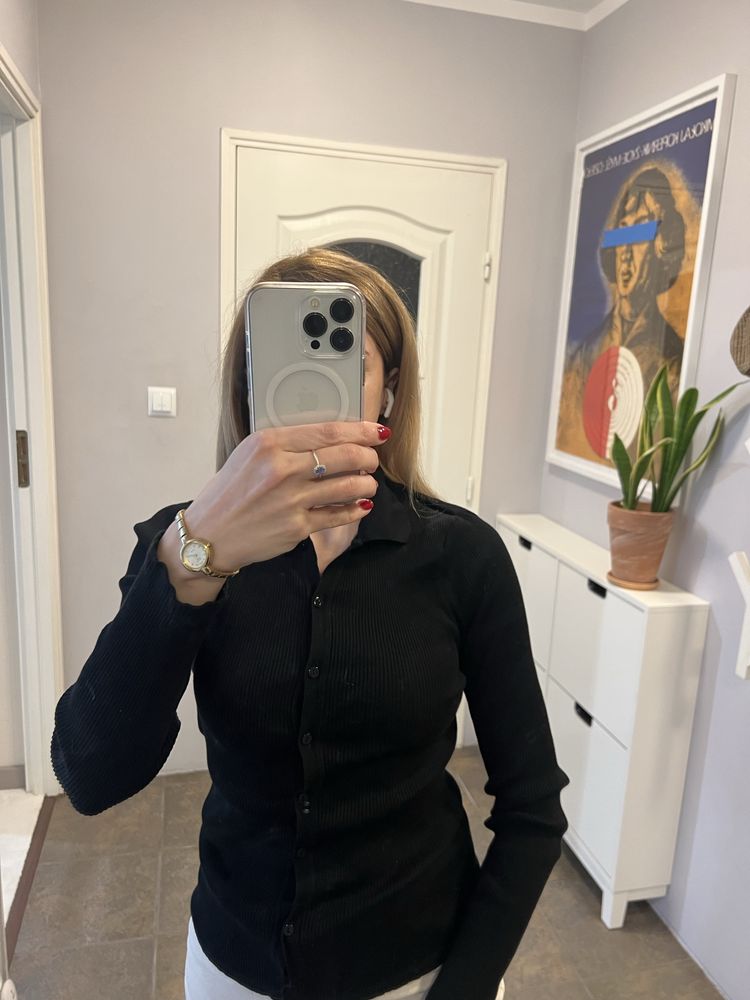 Massimo Dutti bluzka koszula czarna old money klasyczna