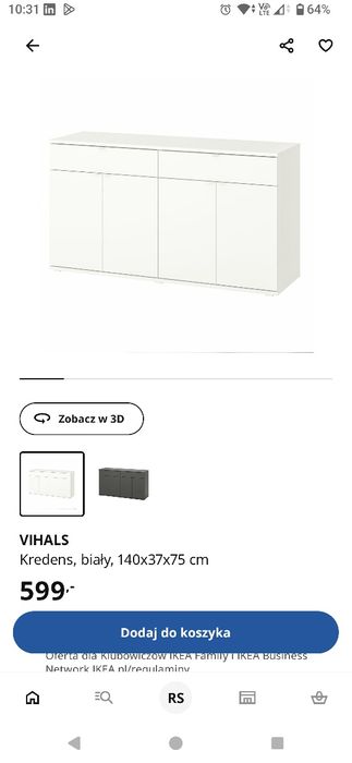 IKEA VIHALS kredens biały 140x37x75cm