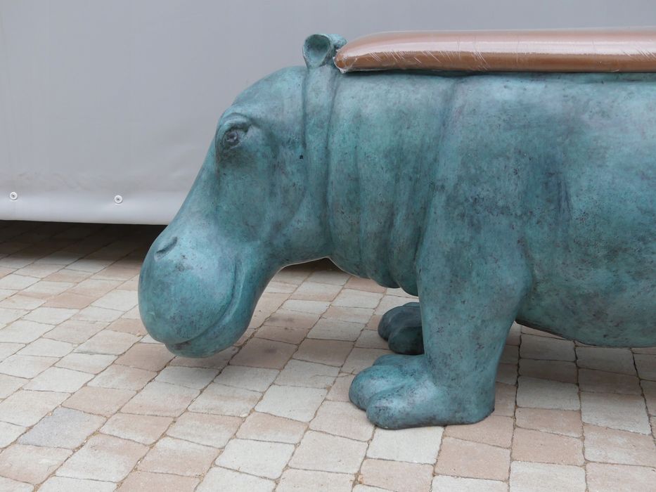 HIPOPOTAM-ławka z brązu DUŻA siedzisko fIGURA